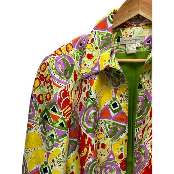Transitions Silk Jacket Size 12 Colorful Geometric Art‎ to Wear Statement - Picture 8 of 10